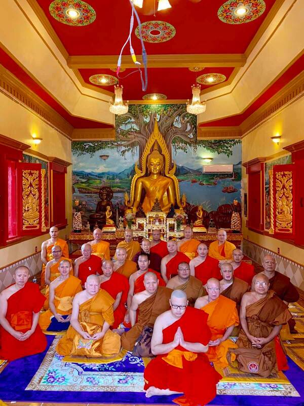 Dhamma Buddha Monastics in Temple Hall Lao South